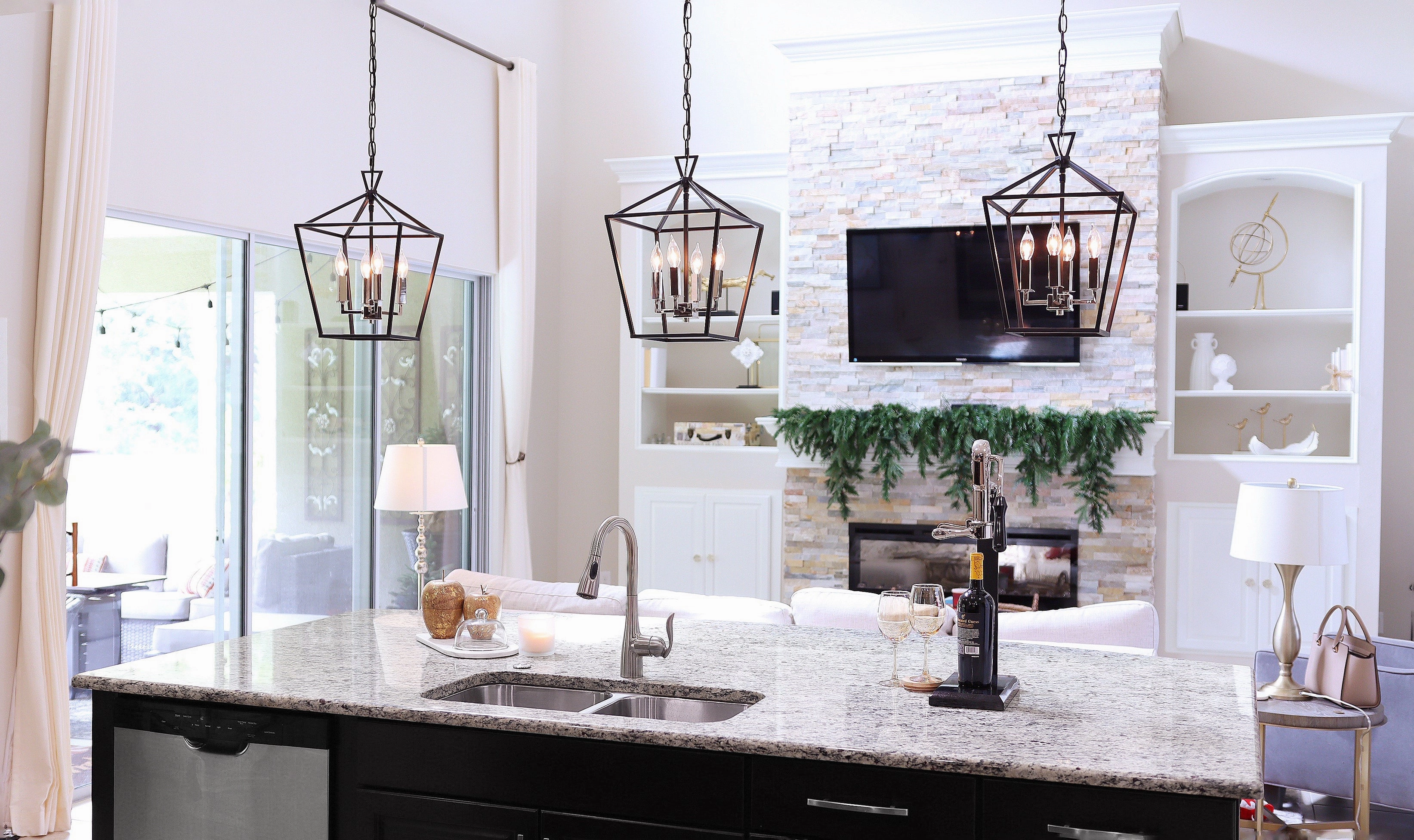 Abode Four Light Chandelier Textured Black / Polished Nickel Buy Ceiling Lights online