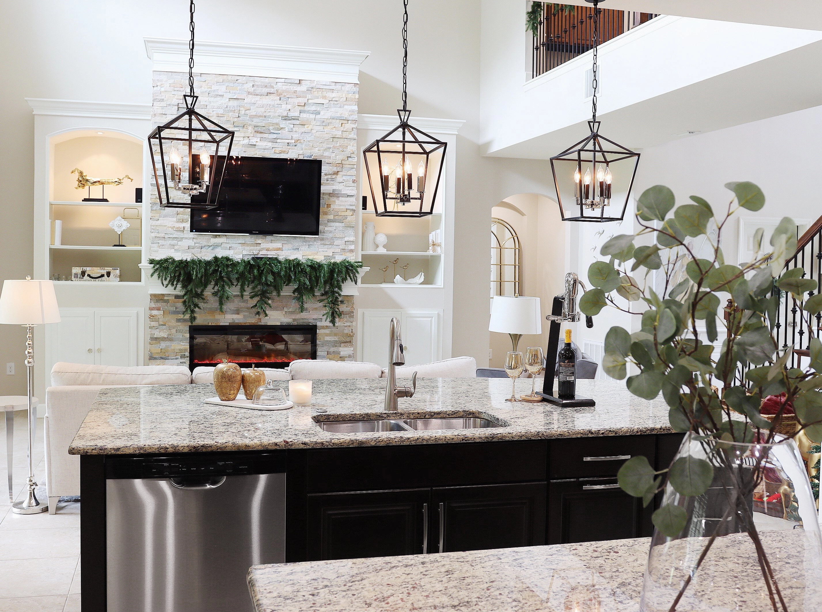 Abode Four Light Chandelier Textured Black / Polished Nickel Buy Ceiling Lights online