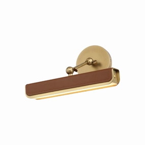 Alora valise picture PL307912VBCL Wall Light - Vintage Brass/Cognac Leather Cheap Wall Lighting deals