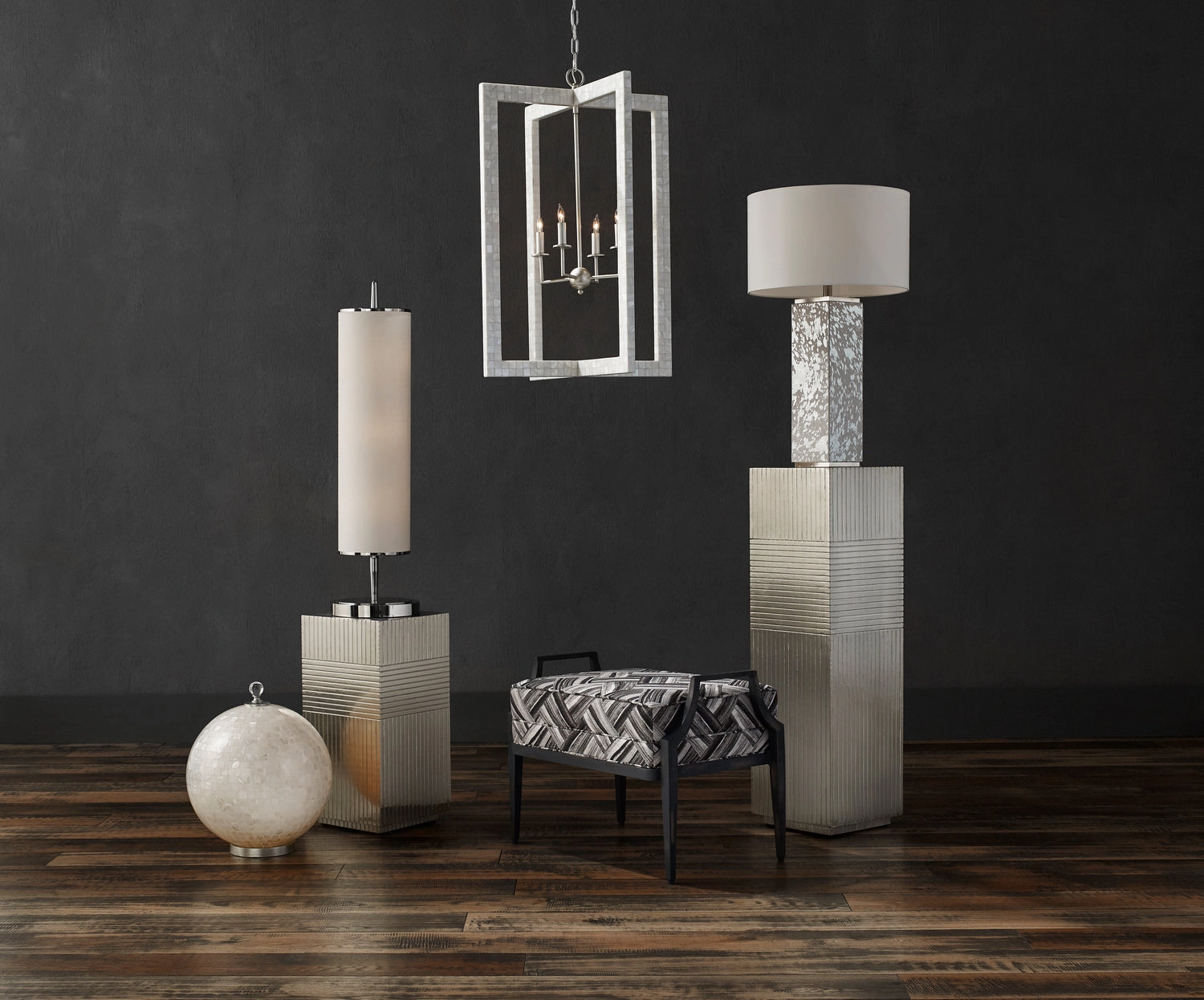 Arietta Collection Four Light Chandelier Mother of Pearl/Contemporary Silver Leaf Buy Ceiling Lights online