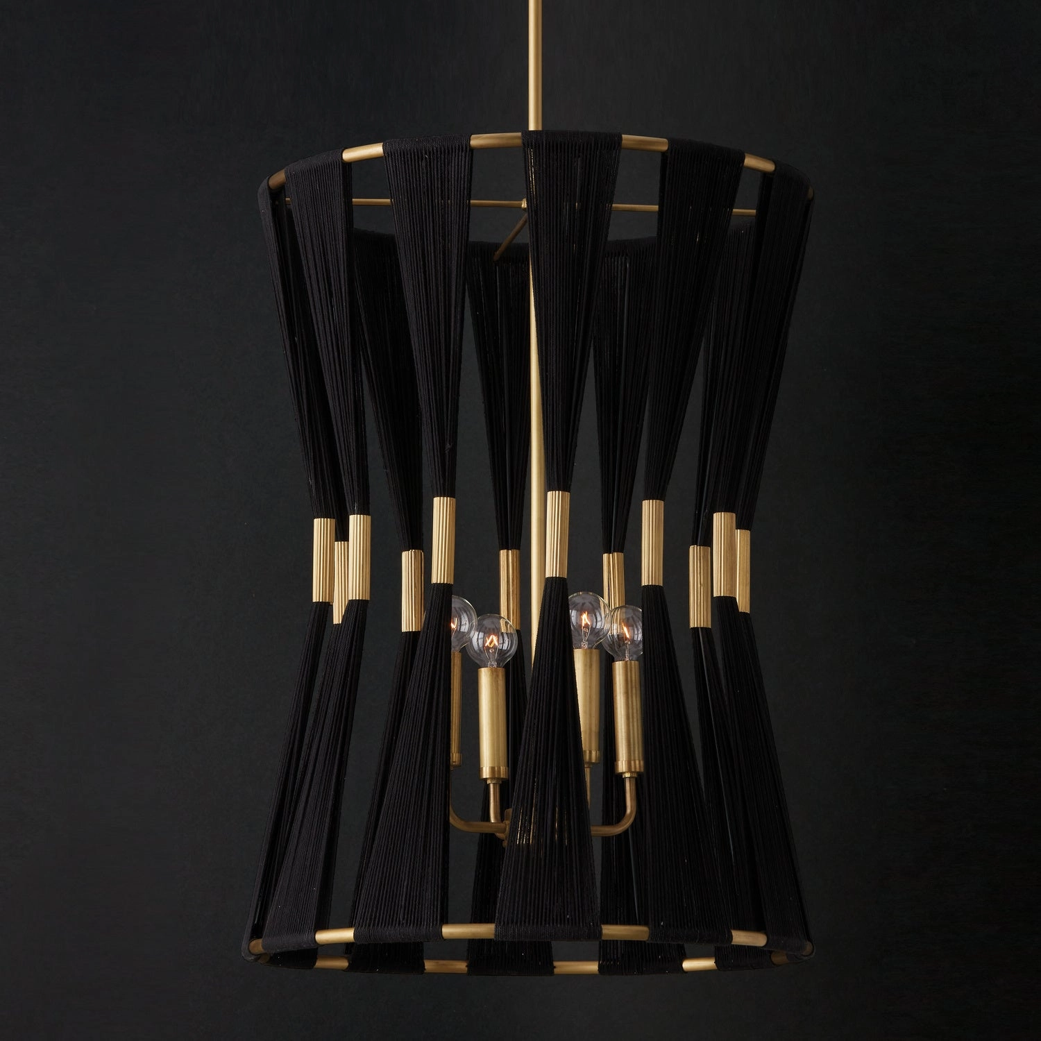 Bianca Four Light Foyer Black Rope and Patinaed Brass Ceiling Light Fixtures on sale