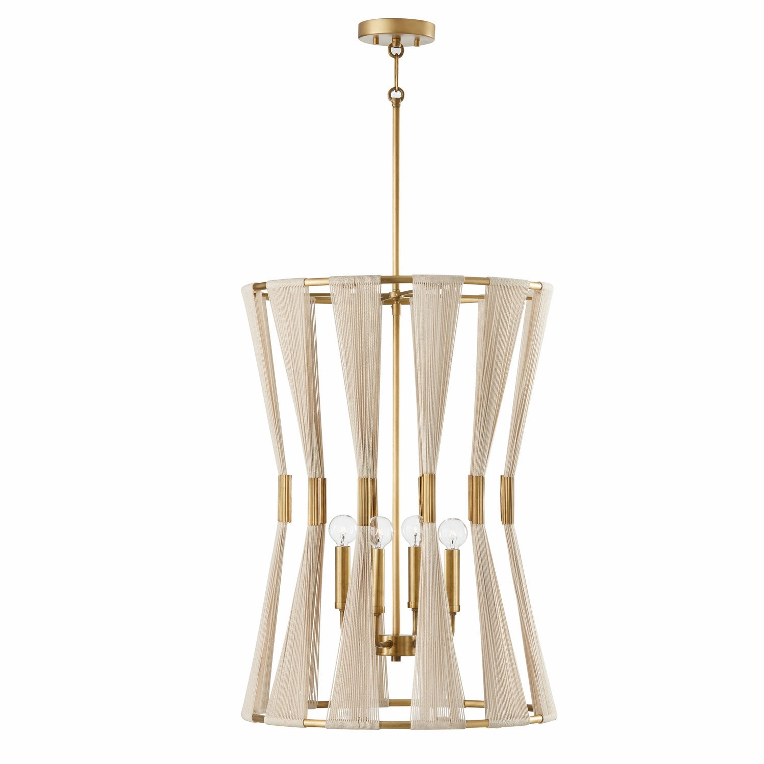 Bianca Four Light Foyer Bleached Natural Rope and Patinaed Brass Ceiling Lights Lighting free shipping