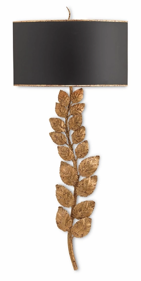 Birdwood Gold Wall Sconce Two Light Wall Sconce Textured Gold Leaf/Satin Black Elegant Wall Lights clearance