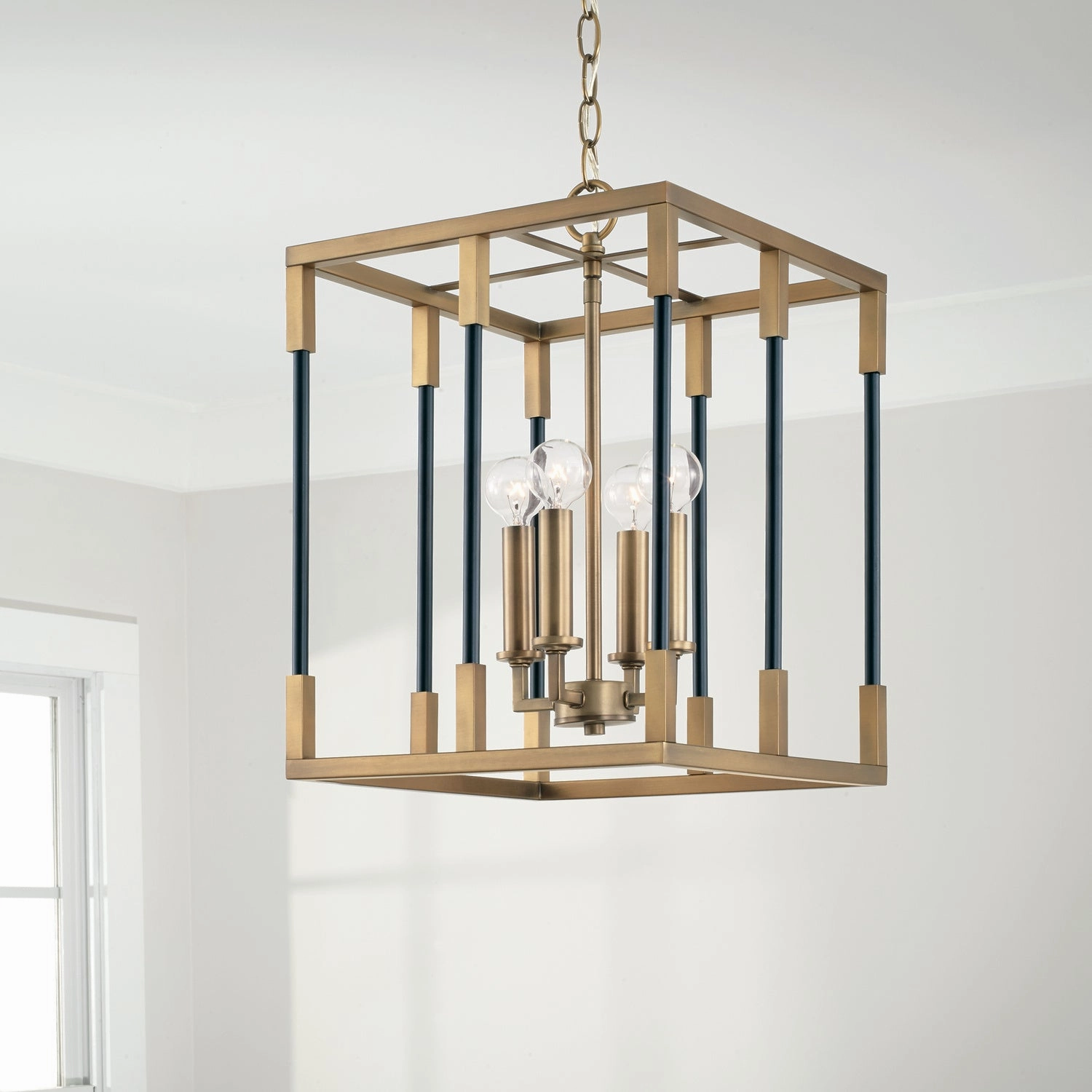 Bleeker Four Light Foyer Aged Brass and Black Ceiling Light Fixtures on sale