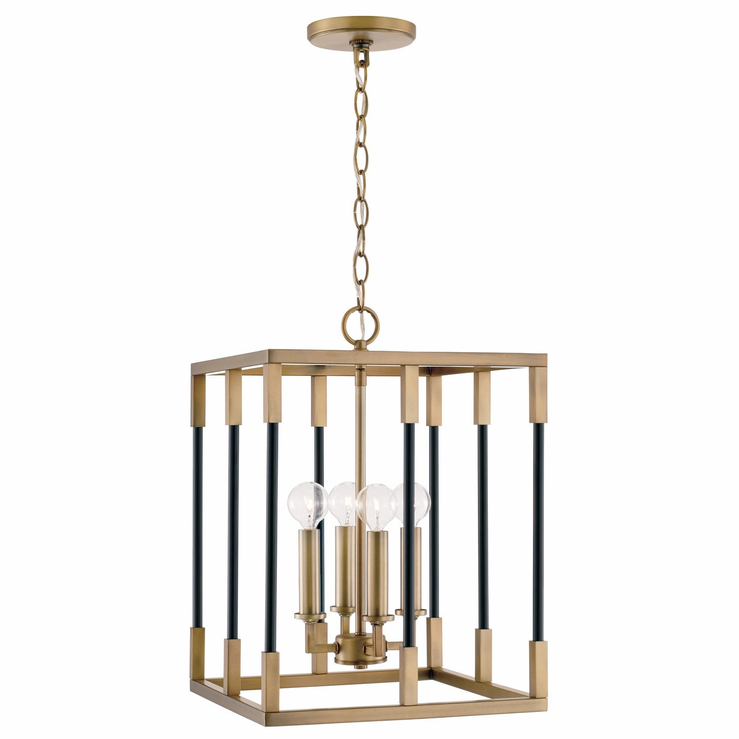 Bleeker Four Light Foyer Aged Brass and Black Ceiling Light Fixtures on sale