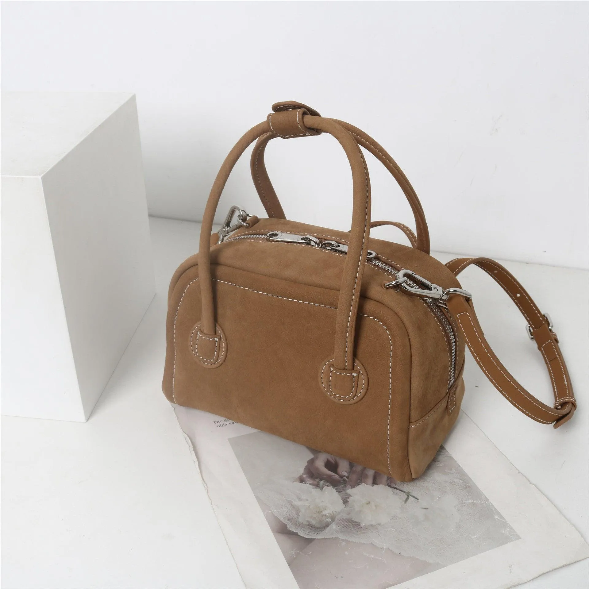 Boston Mini Cowhide Suede Square Shoulder Bag