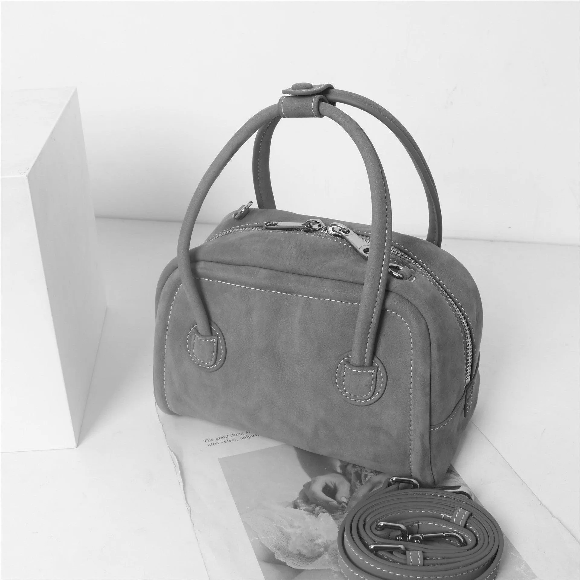 Boston Mini Cowhide Suede Square Shoulder Bag
