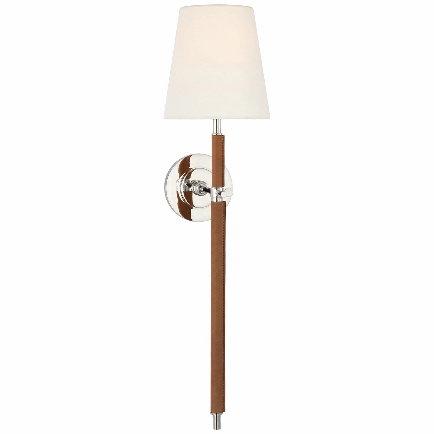 Bryant Wrapped LED Wall Sconce Polished Nickel and Natural Leather Elegant Wall Lights clearance