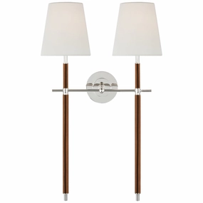 Bryant Wrapped LED Wall Sconce Polished Nickel and Natural Leather Elegant Wall Lights clearance