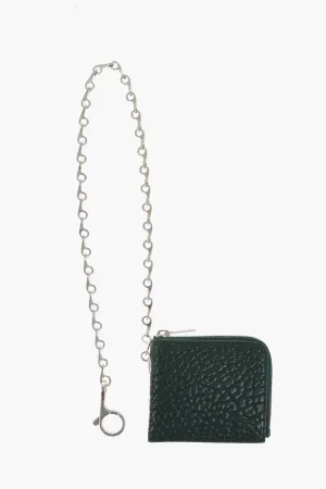 Burberry Textured Leather Wallet With Silver-Tone Chain