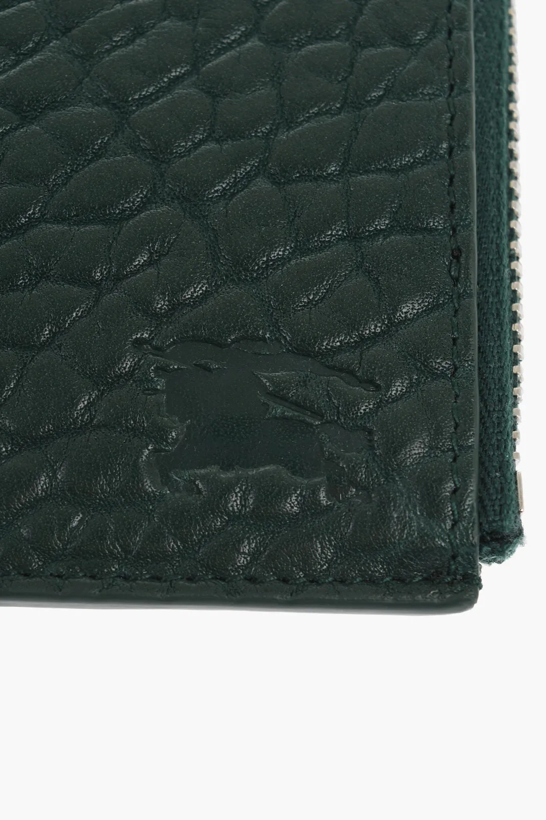 Burberry Textured Leather Wallet With Silver-Tone Chain