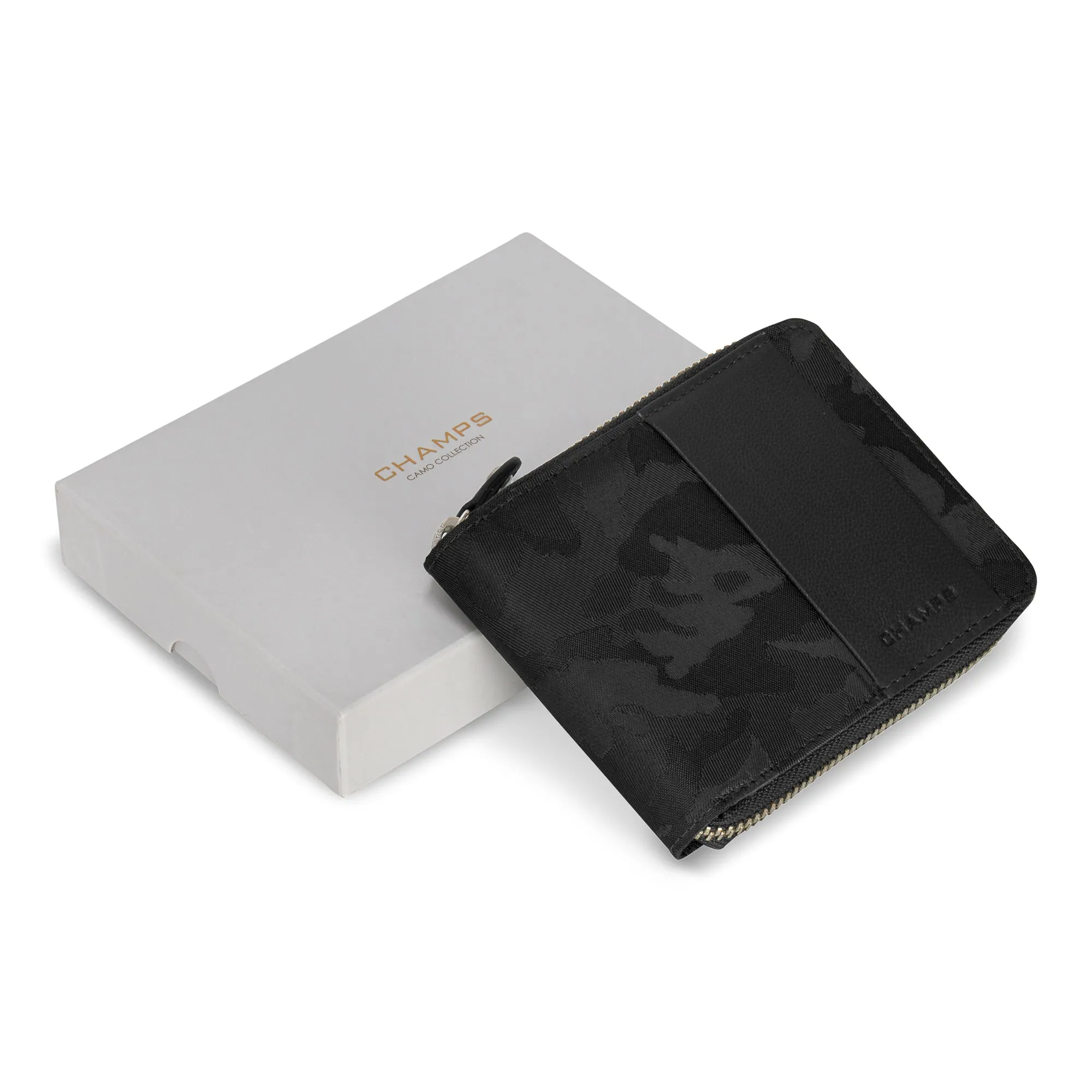 Camo / Leather Zip Around Wallet