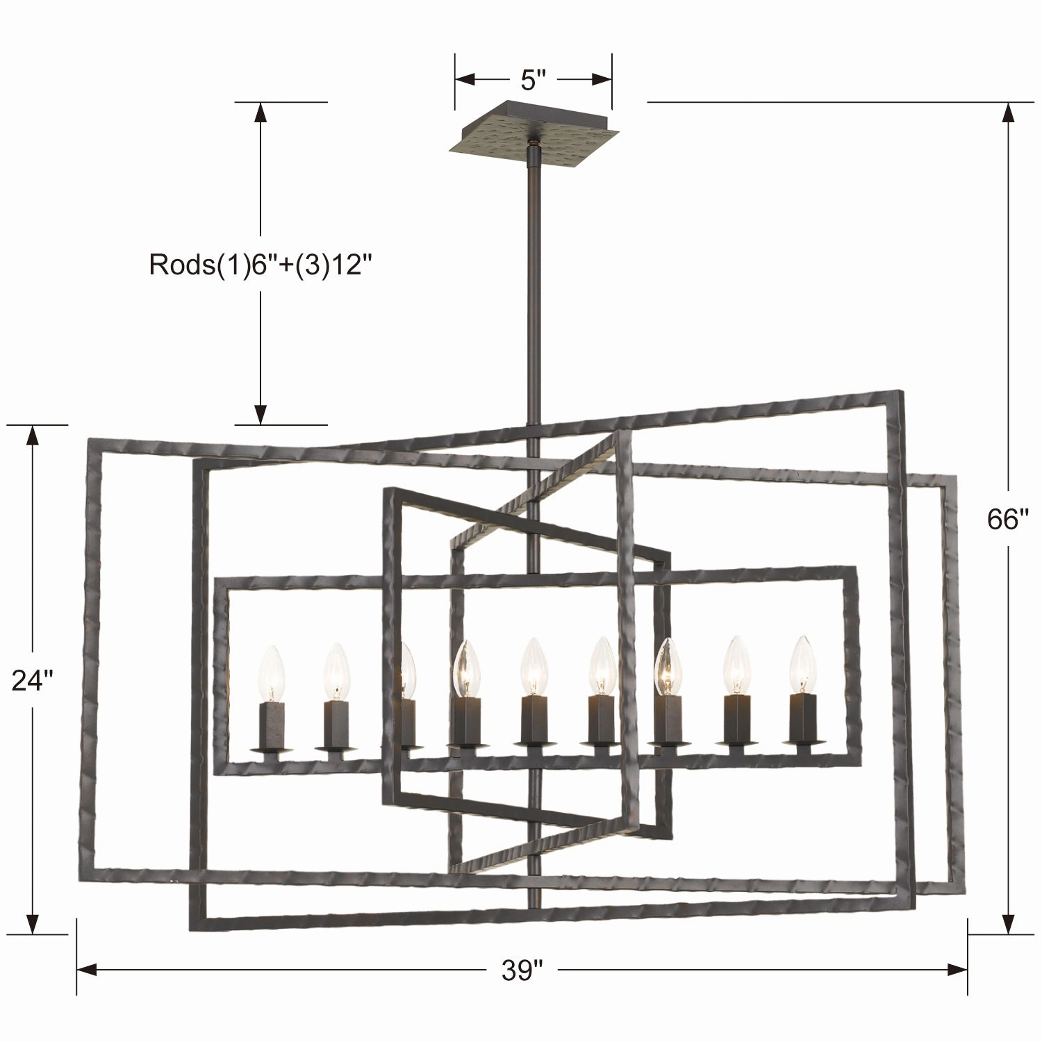 Capri Nine Light Chandelier Raw Steel Designer Ceiling Lights for less