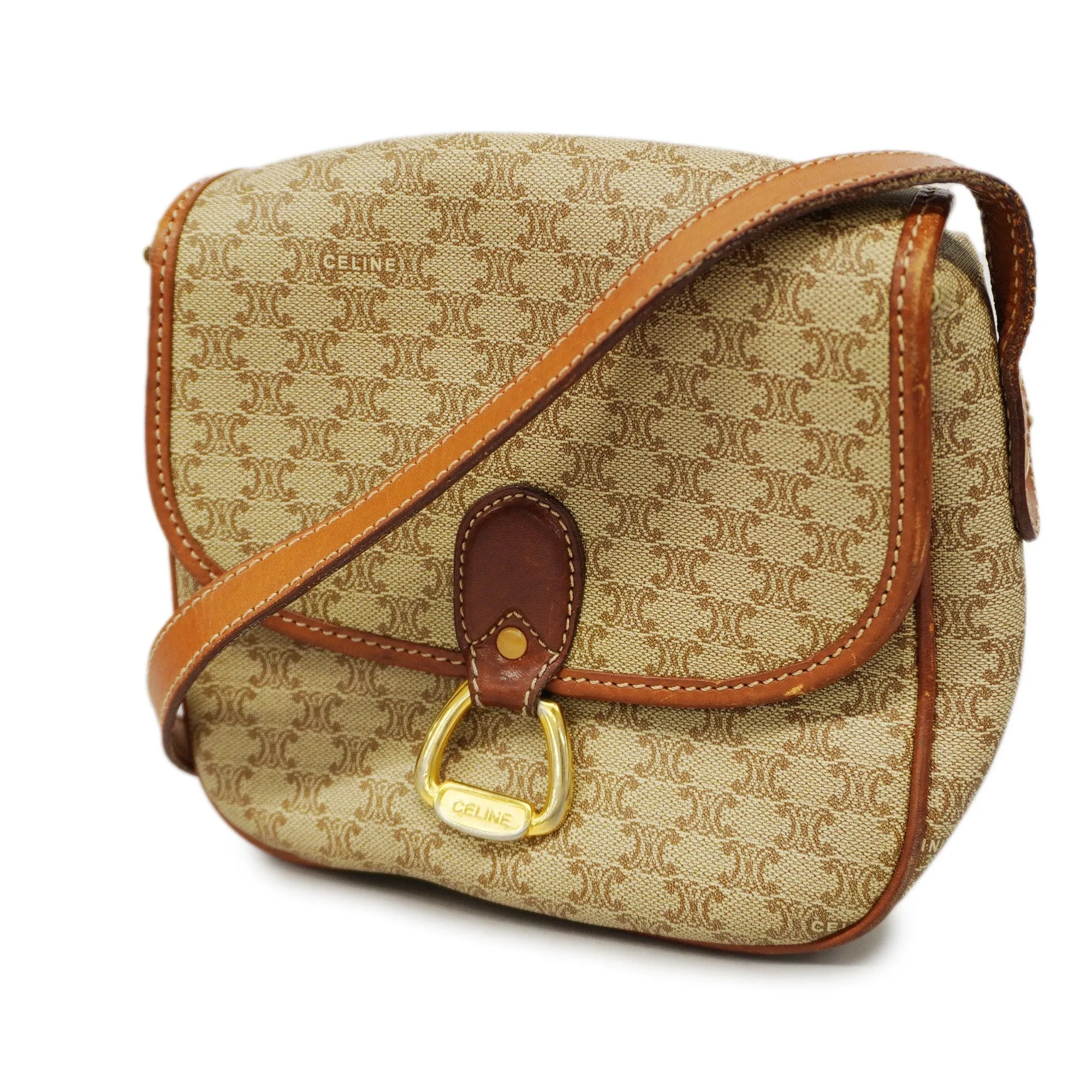 Celine  Macadam Shoulder Bag Women's PVC Beige