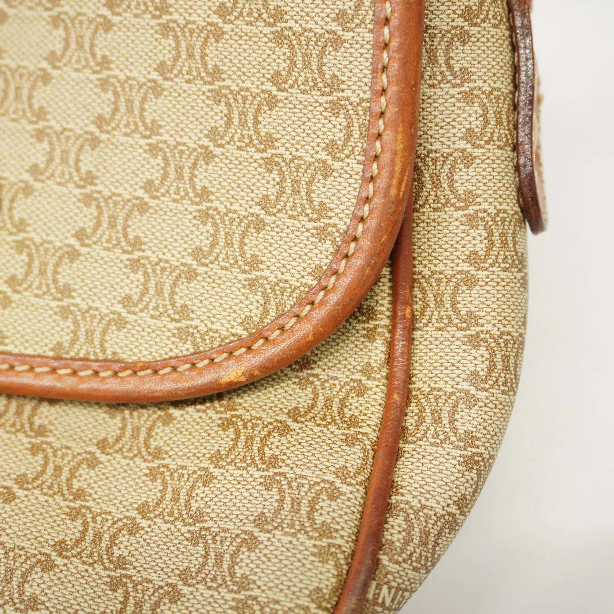Celine  Macadam Shoulder Bag Women's PVC Beige