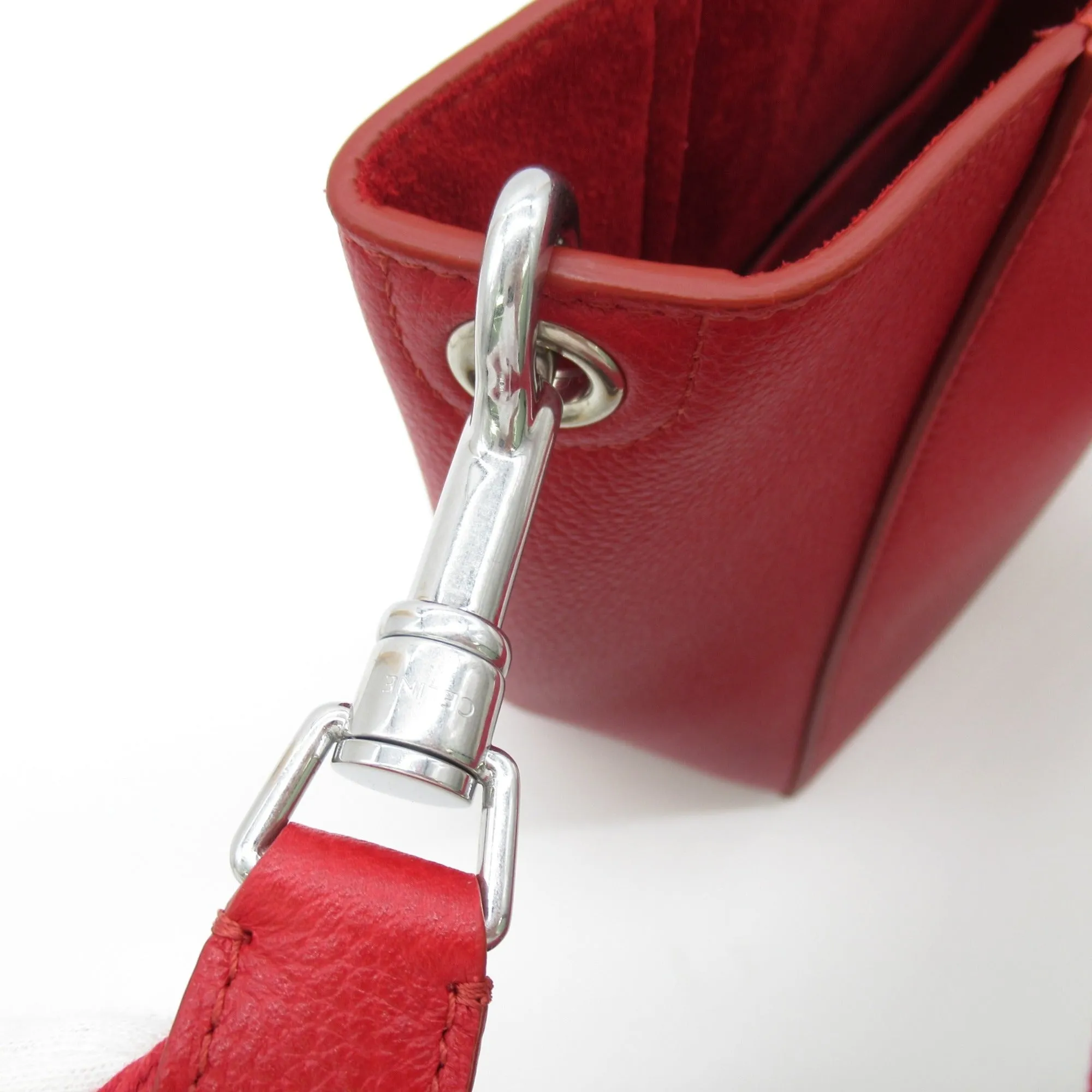 Celine Sangle Bucket Shoulder Bag Red leather