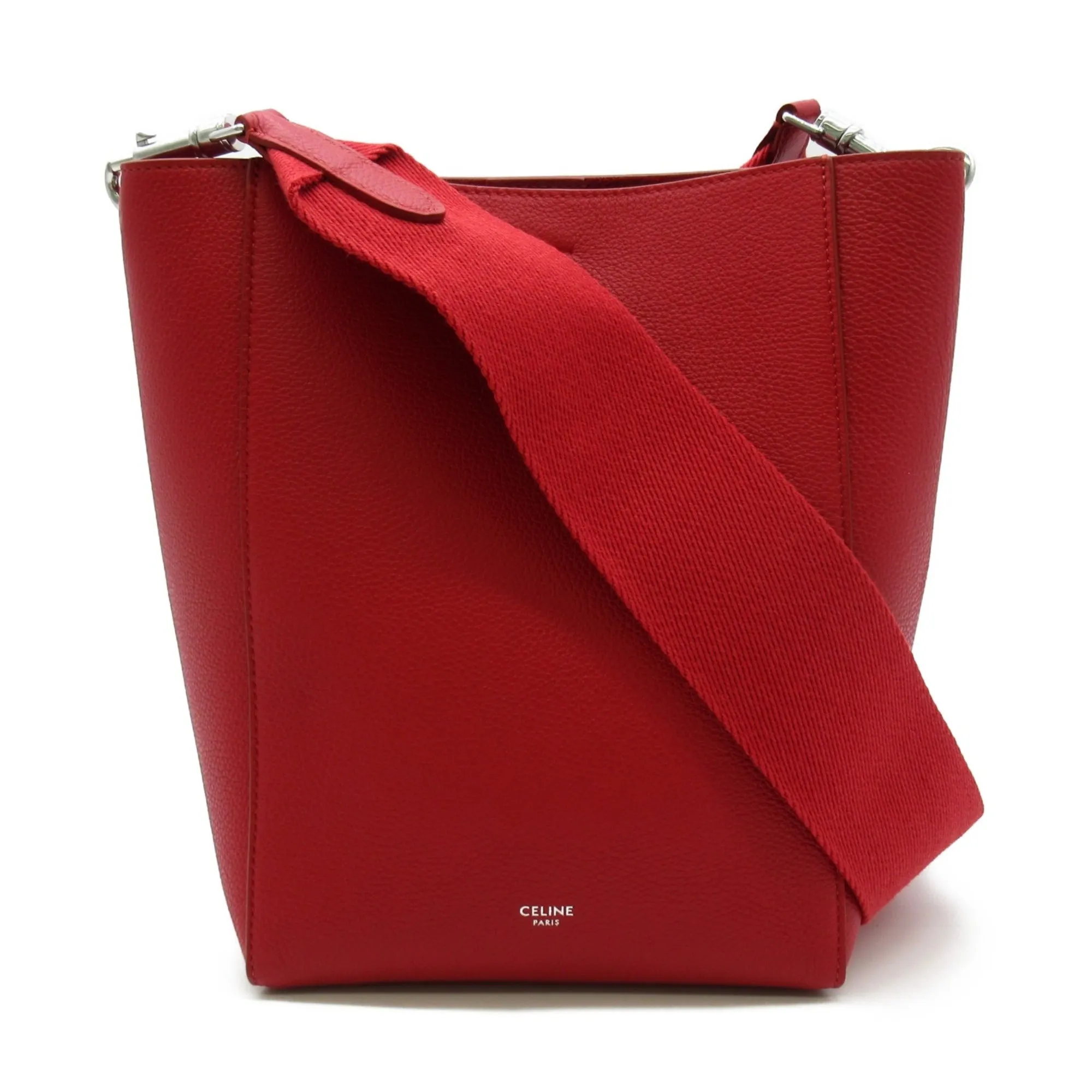 Celine Sangle Bucket Shoulder Bag Red leather