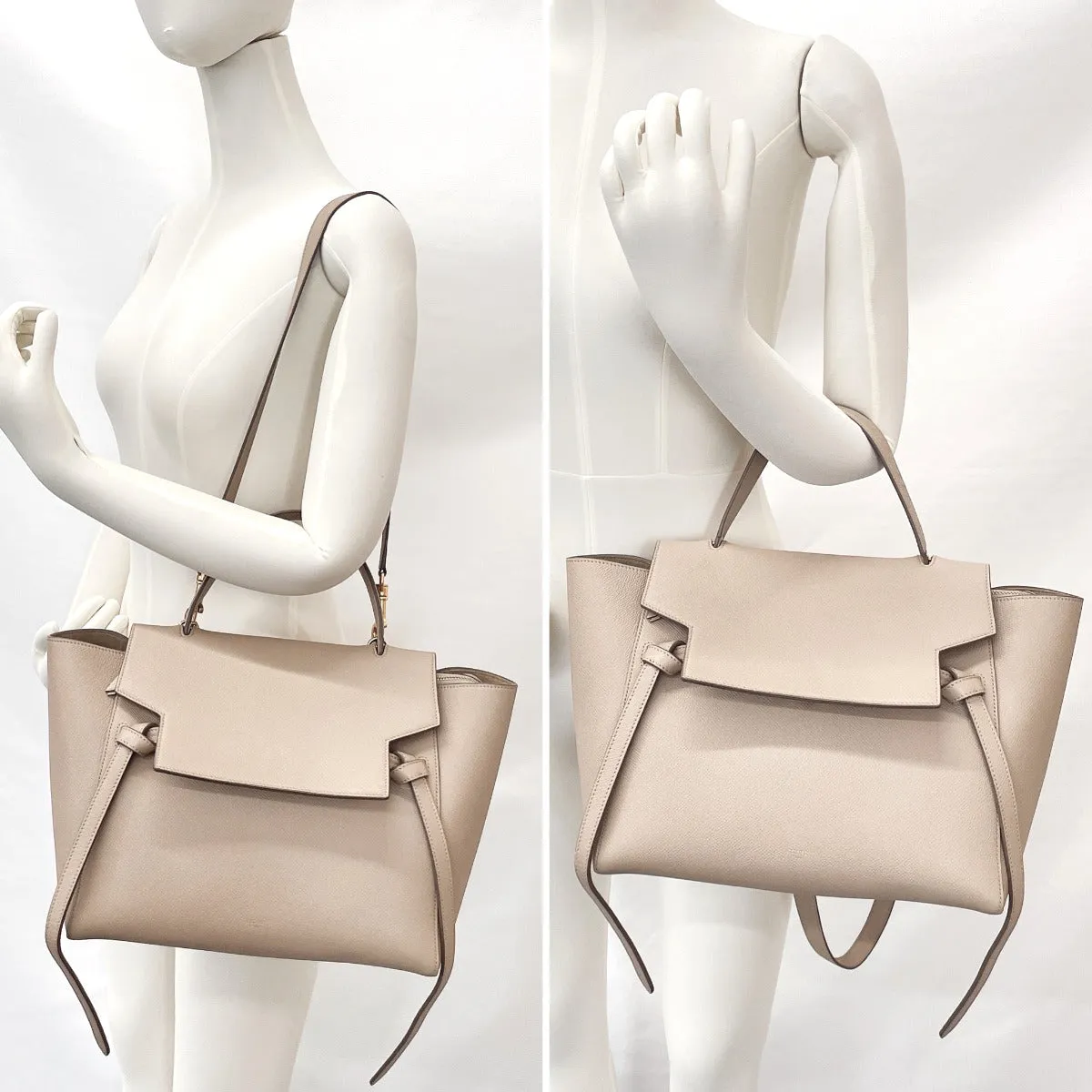 CELINE Shoulder Bag leather beige Belt bag mini Women Used