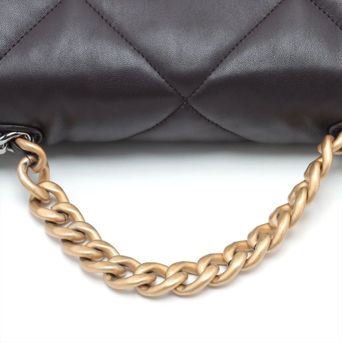 Chanel 19 in Chain Shoulder Bag Brown Gold x Silver Gold IC Chip