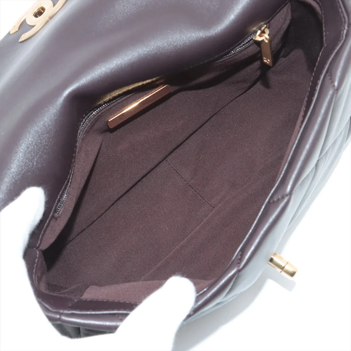 Chanel 19 in Chain Shoulder Bag Brown Gold x Silver Gold IC Chip