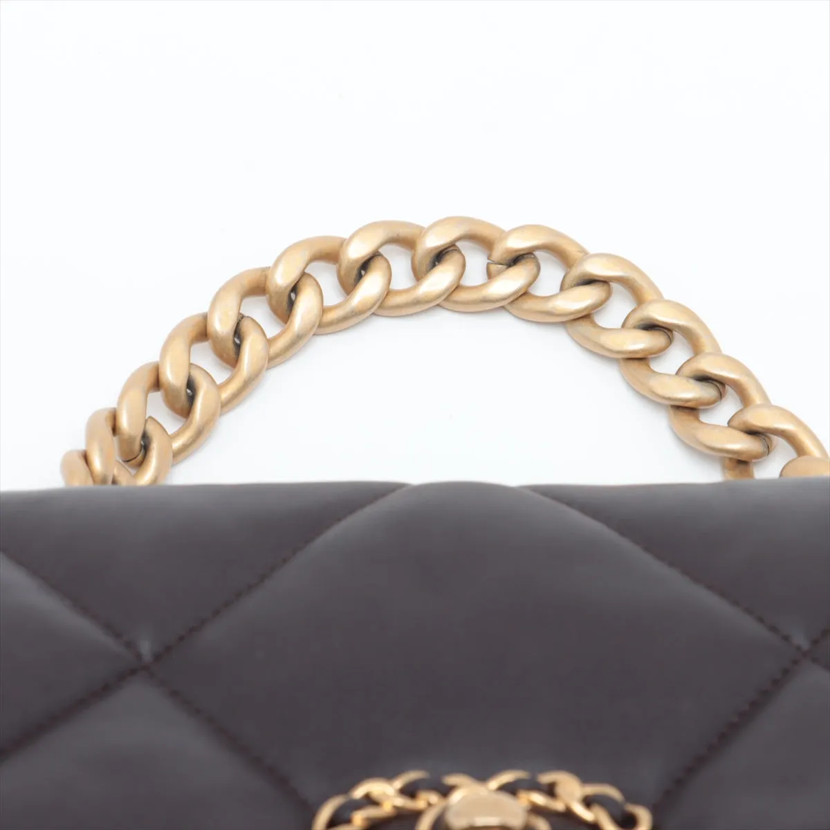 Chanel 19 in Chain Shoulder Bag Brown Gold x Silver Gold IC Chip