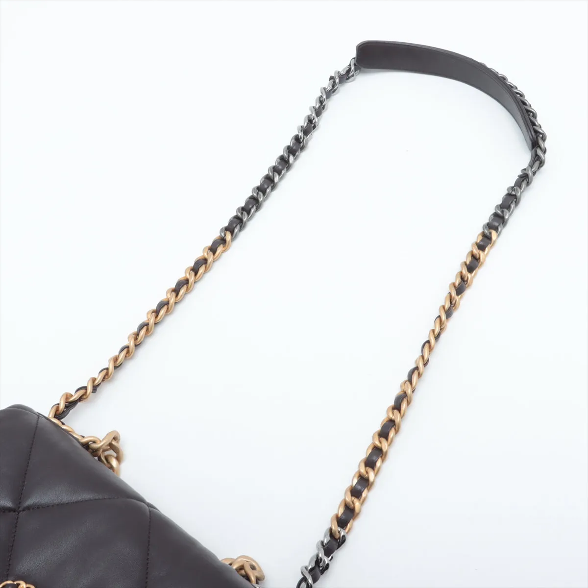 Chanel 19 in Chain Shoulder Bag Brown Gold x Silver Gold IC Chip