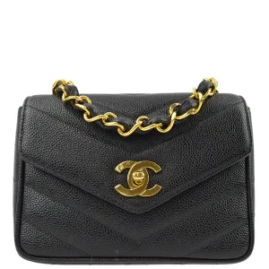 Chanel 1994-1996 Black Caviar Chevron Mini Square Shoulder Bag 17