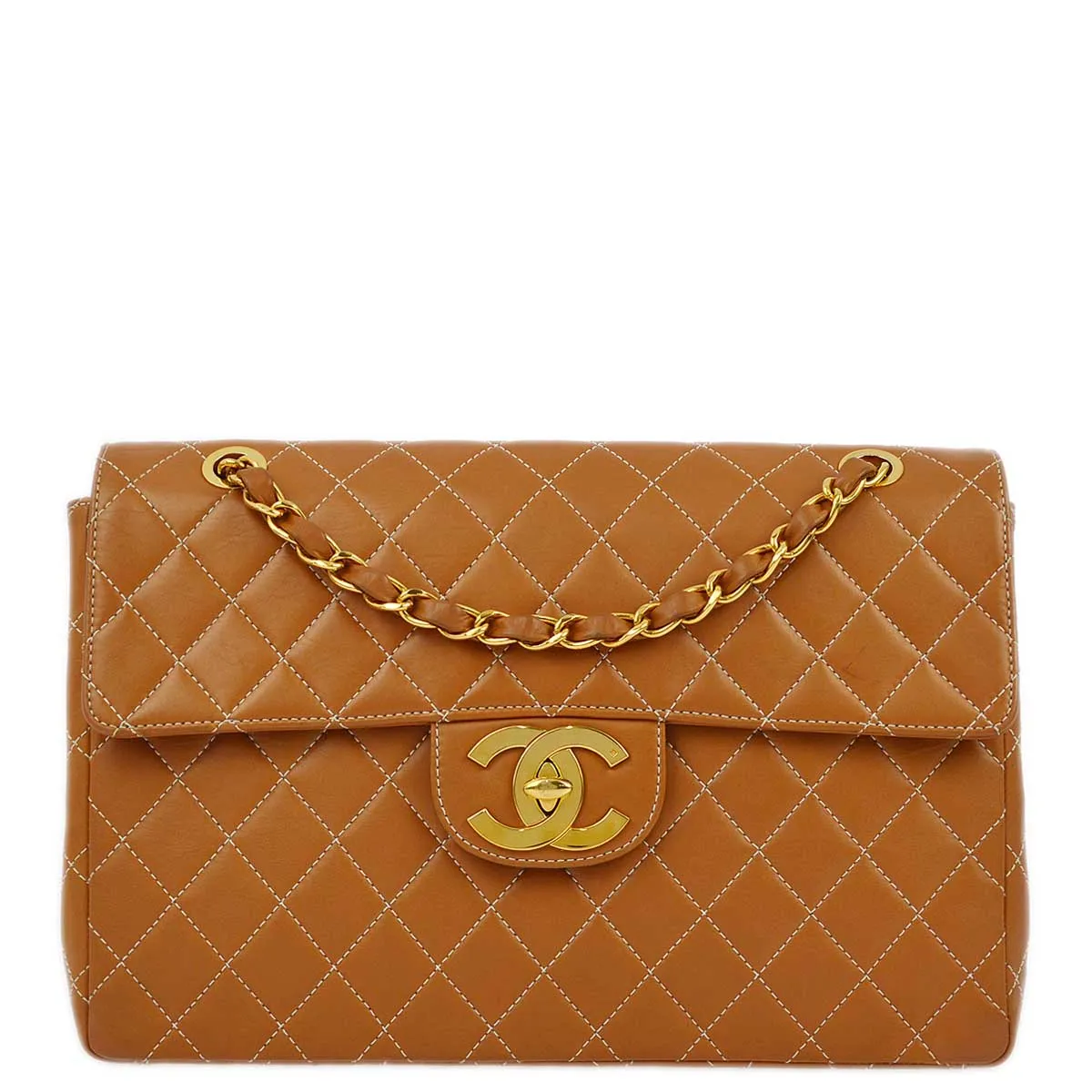 Chanel 1997-1999 Brown Lambskin Maxi Classic Flap Shoulder Bag