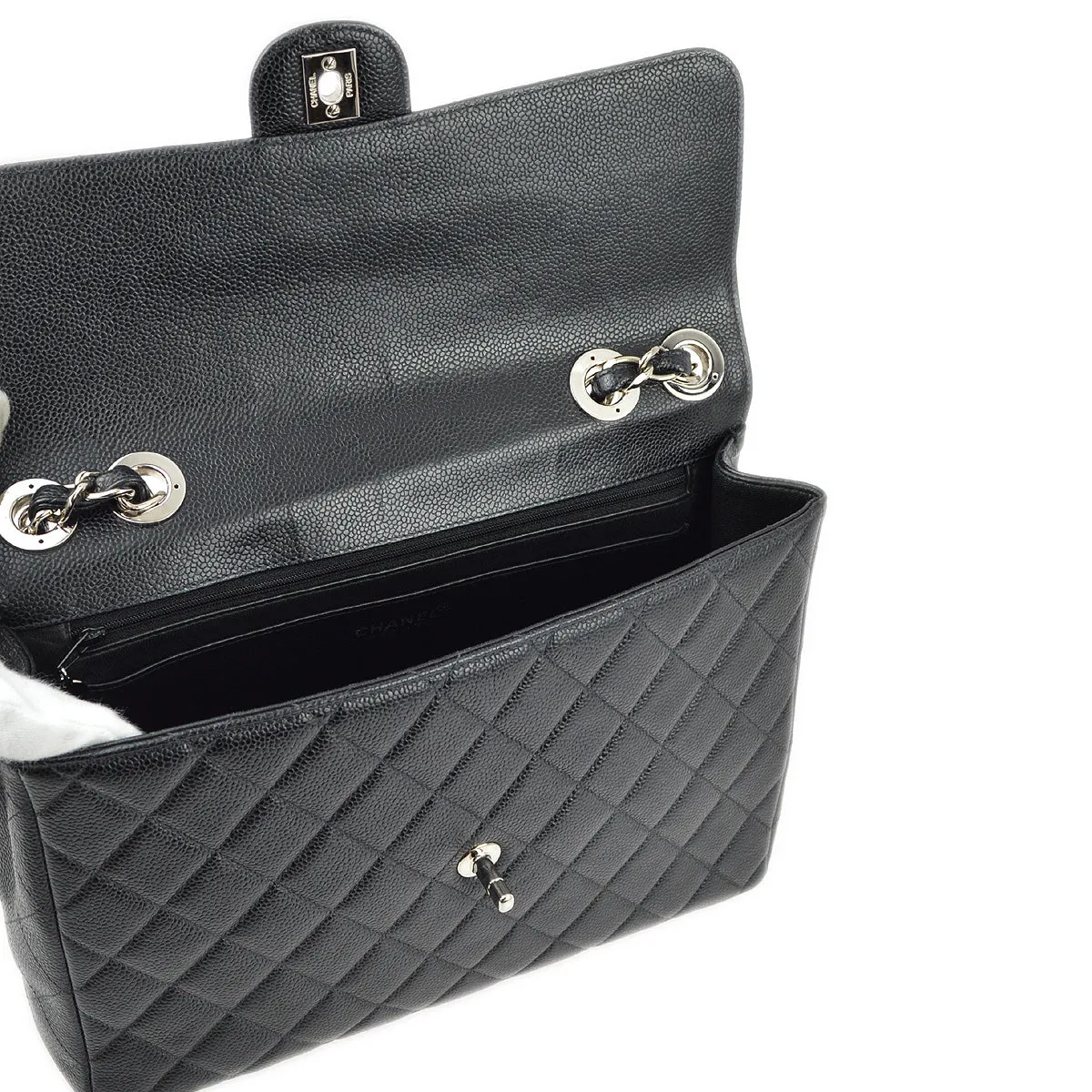 Chanel 2000-2001 Black Caviar Jumbo Classic Flap Shoulder Bag