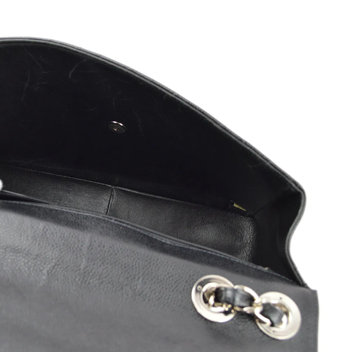 Chanel 2000-2001 Black Caviar Jumbo Classic Flap Shoulder Bag