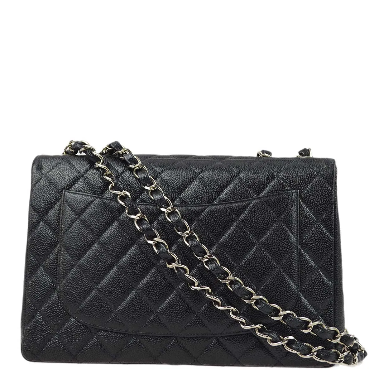 Chanel 2000-2001 Black Caviar Jumbo Classic Flap Shoulder Bag