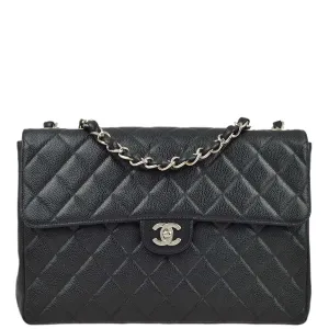 Chanel 2000-2001 Black Caviar Jumbo Classic Flap Shoulder Bag