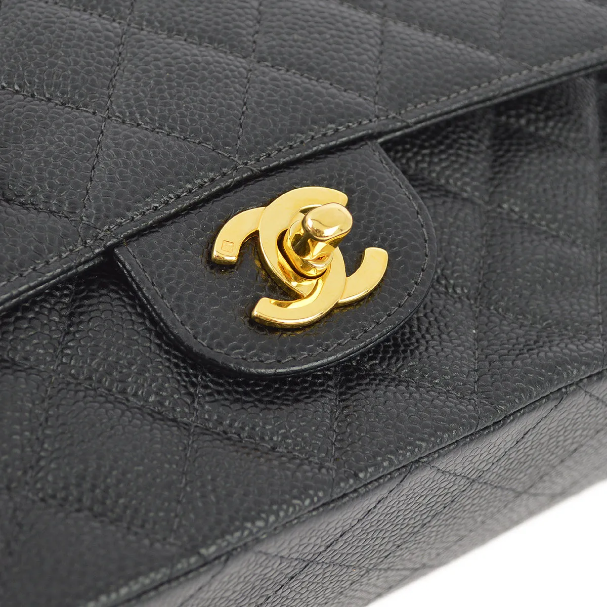 Chanel 2000-2001 Black Caviar Medium Classic Double Flap Shoulder Bag