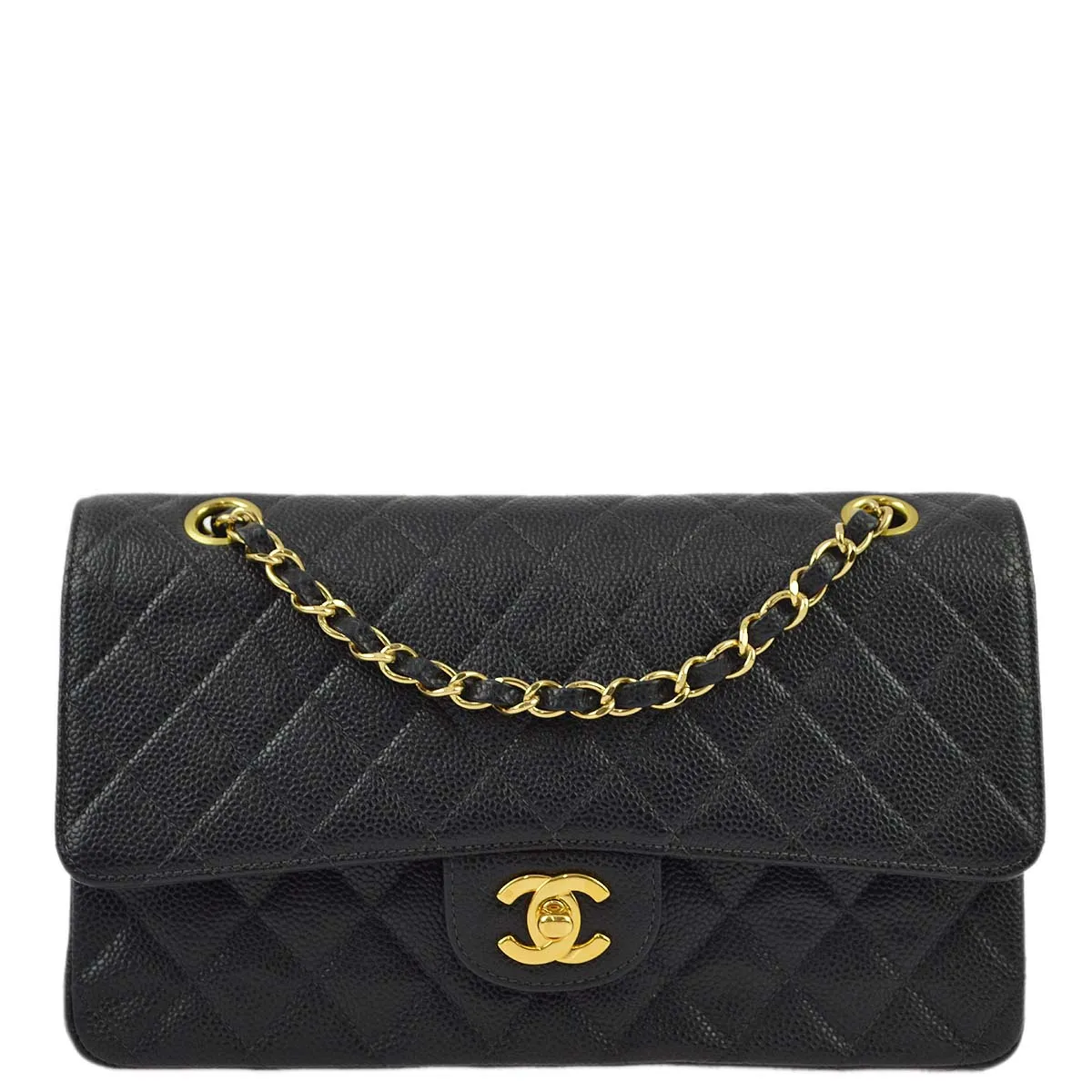 Chanel 2000-2001 Black Caviar Medium Classic Double Flap Shoulder Bag