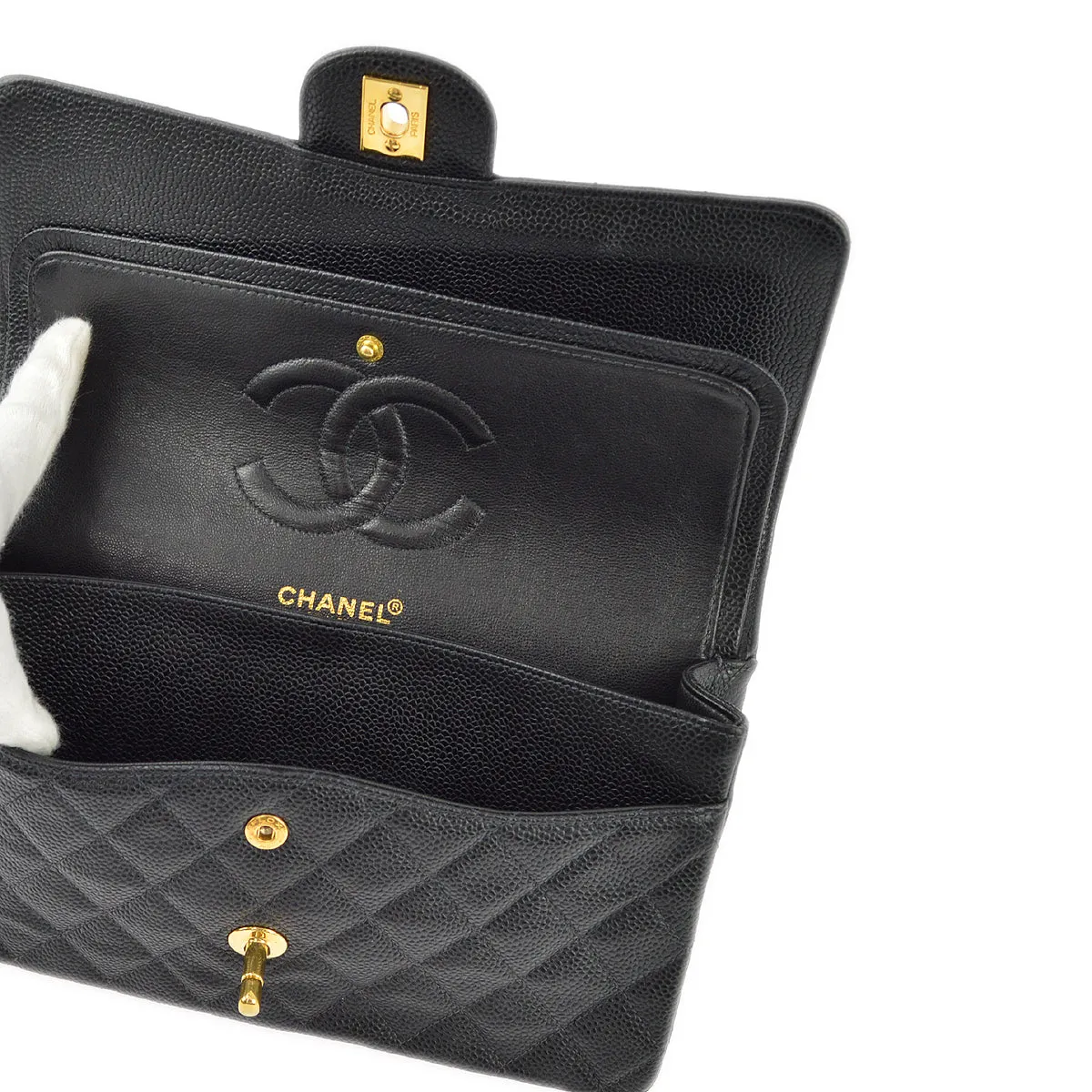 Chanel 2000-2001 Black Caviar Medium Classic Double Flap Shoulder Bag