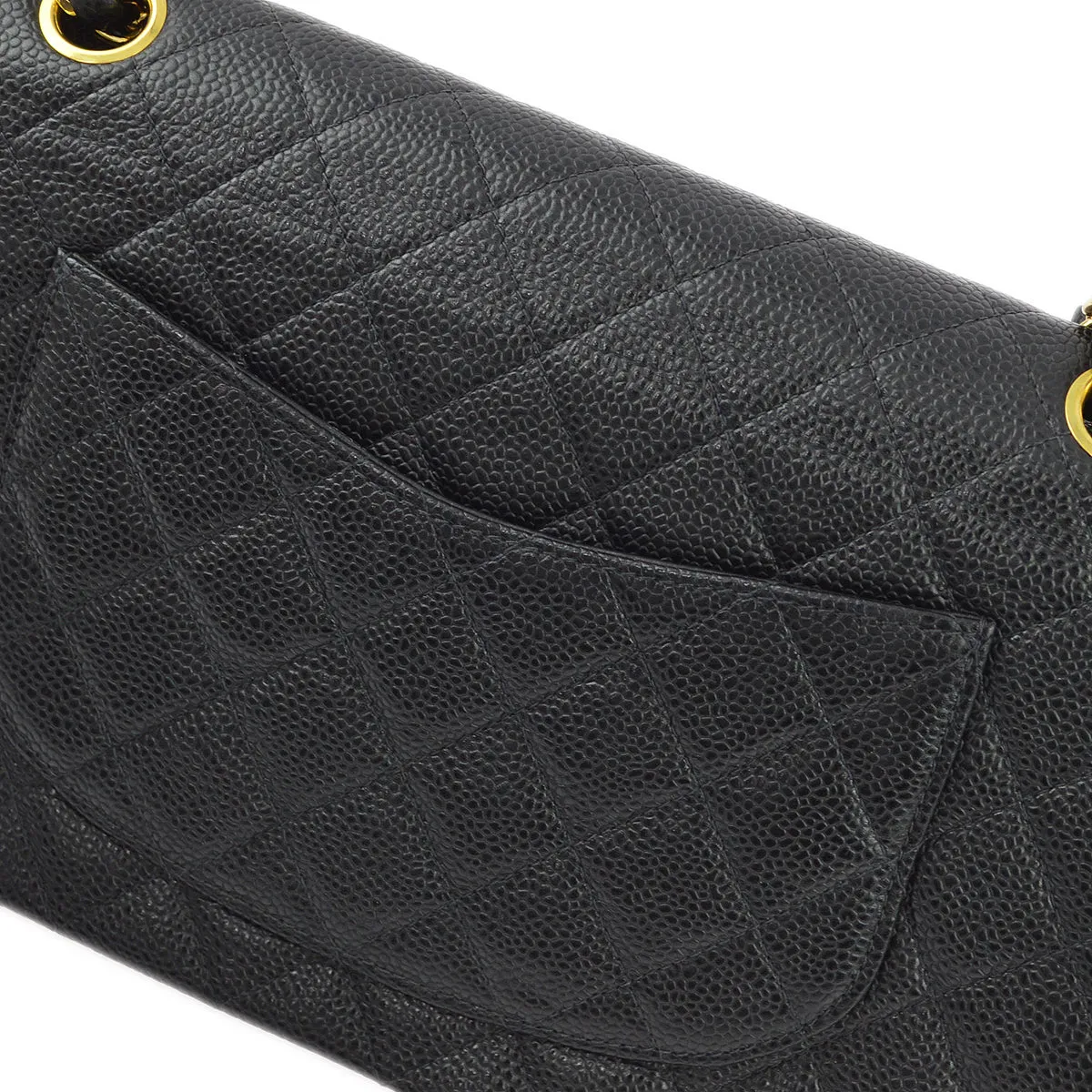 Chanel 2000-2001 Black Caviar Medium Classic Double Flap Shoulder Bag