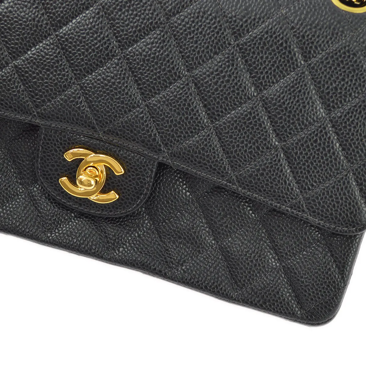 Chanel 2000-2001 Black Caviar Medium Classic Double Flap Shoulder Bag