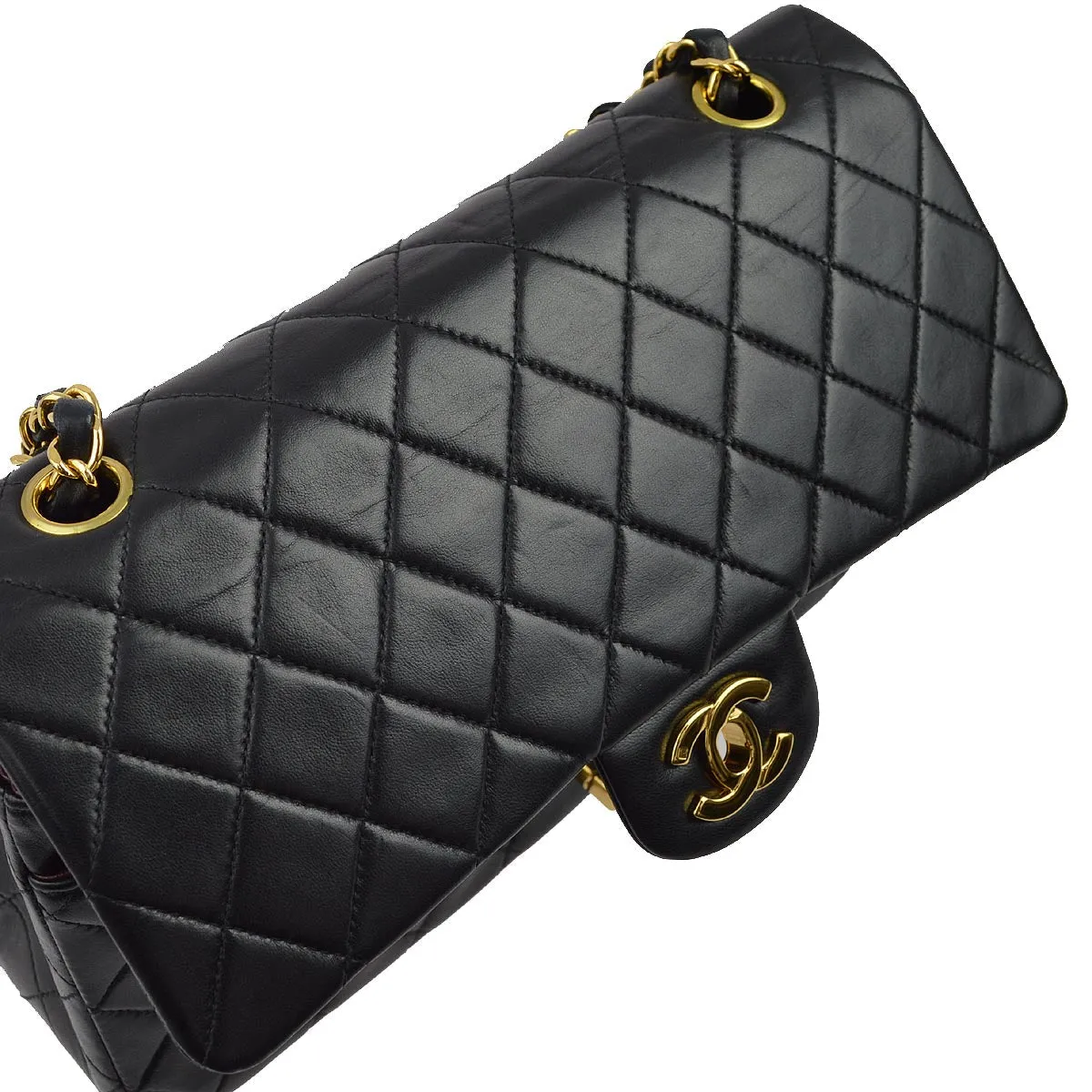 Chanel 2000-2001 Black Lambskin Medium Classic Double Flap Shoulder Bag
