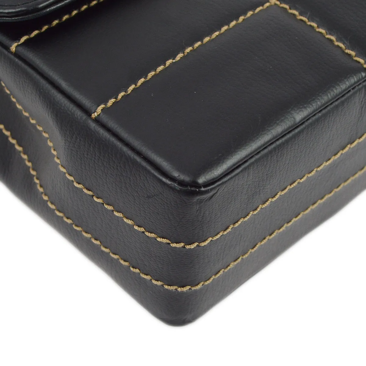Chanel 2001-2003 Black Calfskin Wild Stitch Choco Bar Single Flap Shoulder Bag