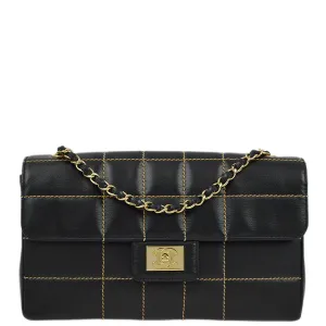 Chanel 2001-2003 Black Calfskin Wild Stitch Choco Bar Single Flap Shoulder Bag