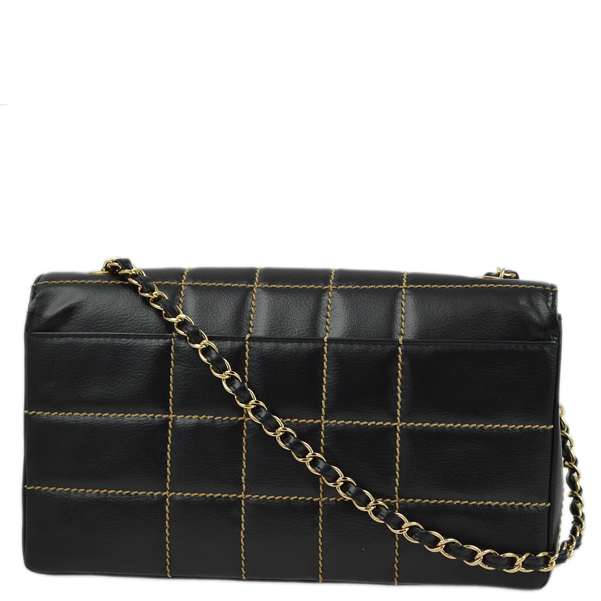 Chanel 2001-2003 Black Calfskin Wild Stitch Choco Bar Single Flap Shoulder Bag