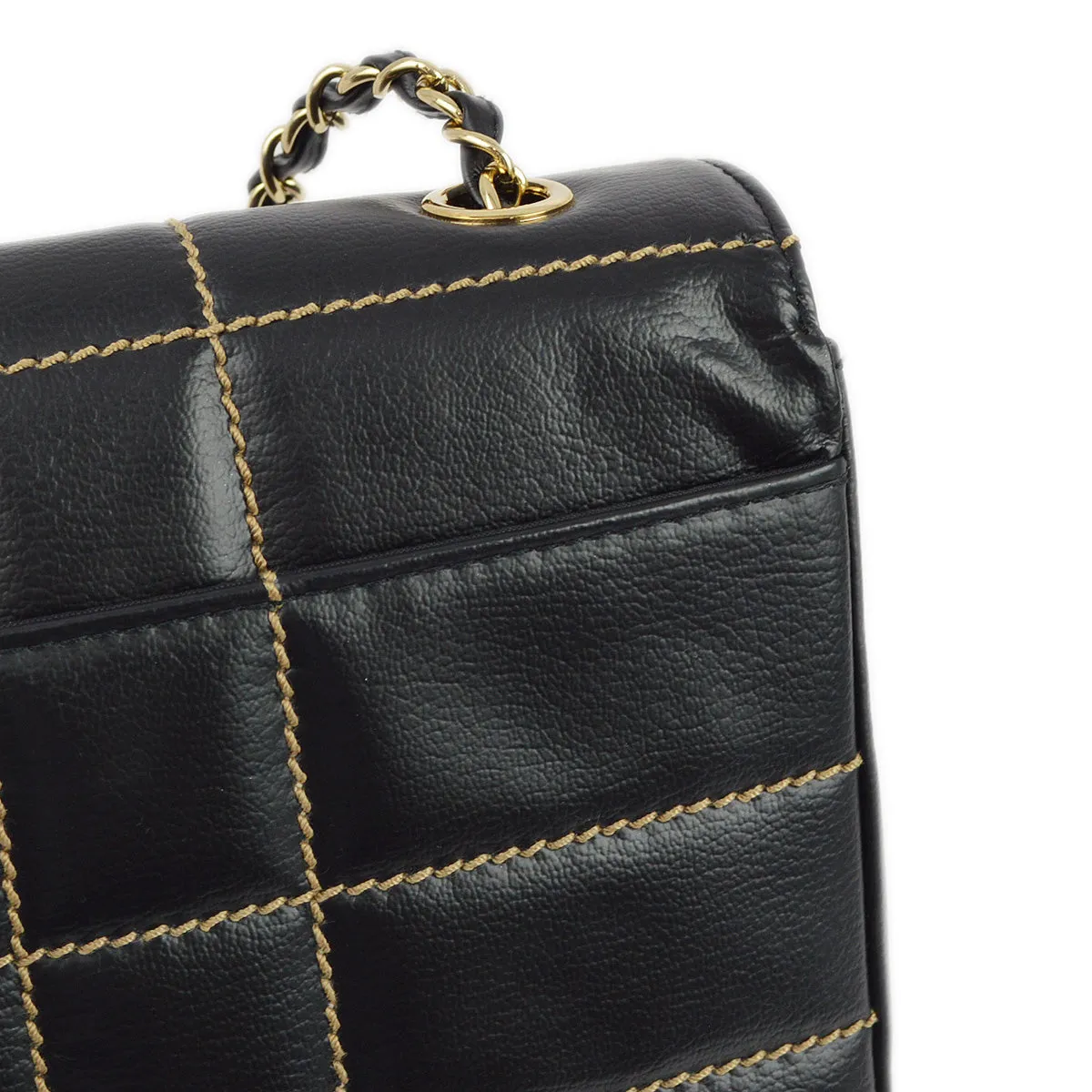 Chanel 2001-2003 Black Calfskin Wild Stitch Choco Bar Single Flap Shoulder Bag