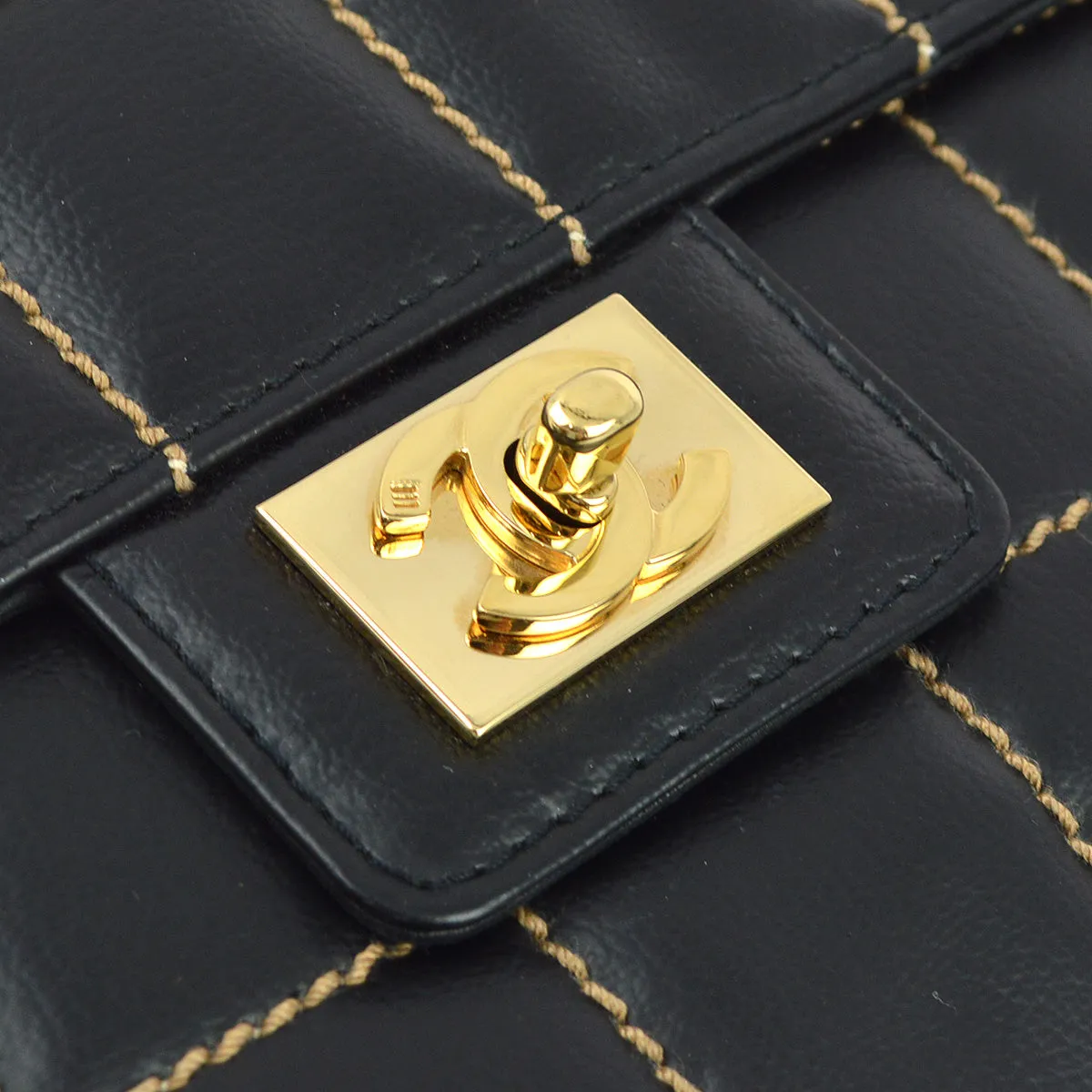 Chanel 2001-2003 Black Calfskin Wild Stitch Choco Bar Single Flap Shoulder Bag