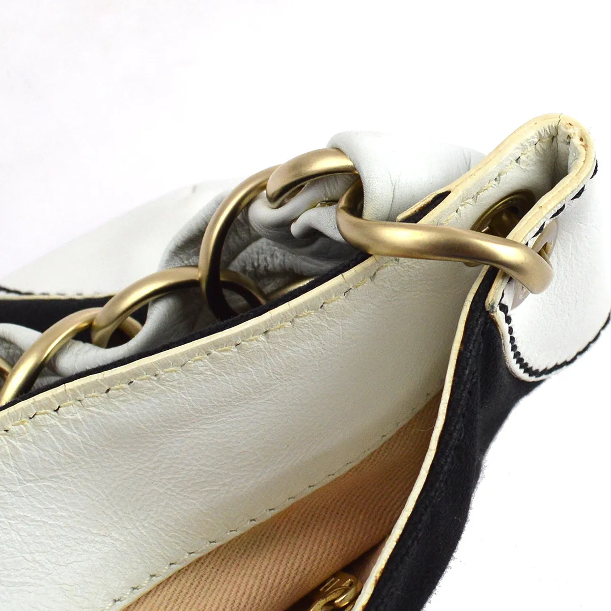 Chanel 2003-2004 Canvas Calfskin Chain Shoulder Bag