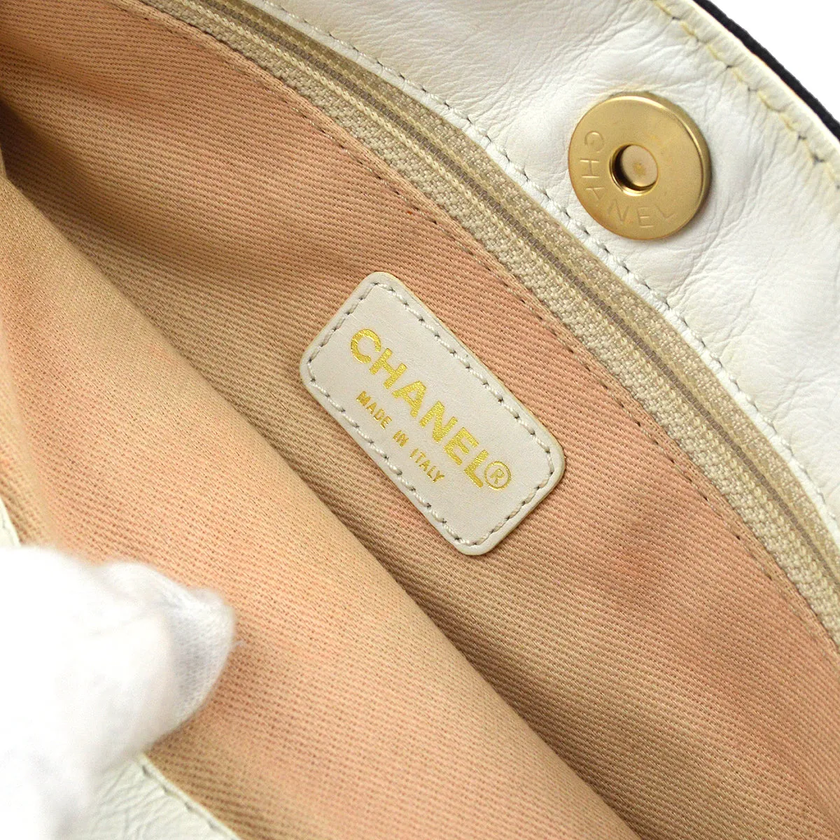 Chanel 2003-2004 Canvas Calfskin Chain Shoulder Bag