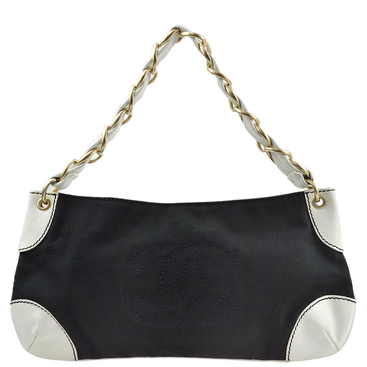 Chanel 2003-2004 Canvas Calfskin Chain Shoulder Bag