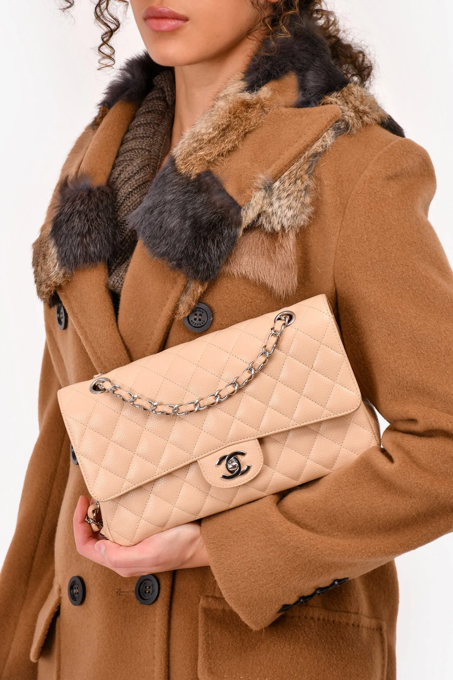 Chanel? 2010/11 Beige Caviar Medium Double Flap Shoulder Bag