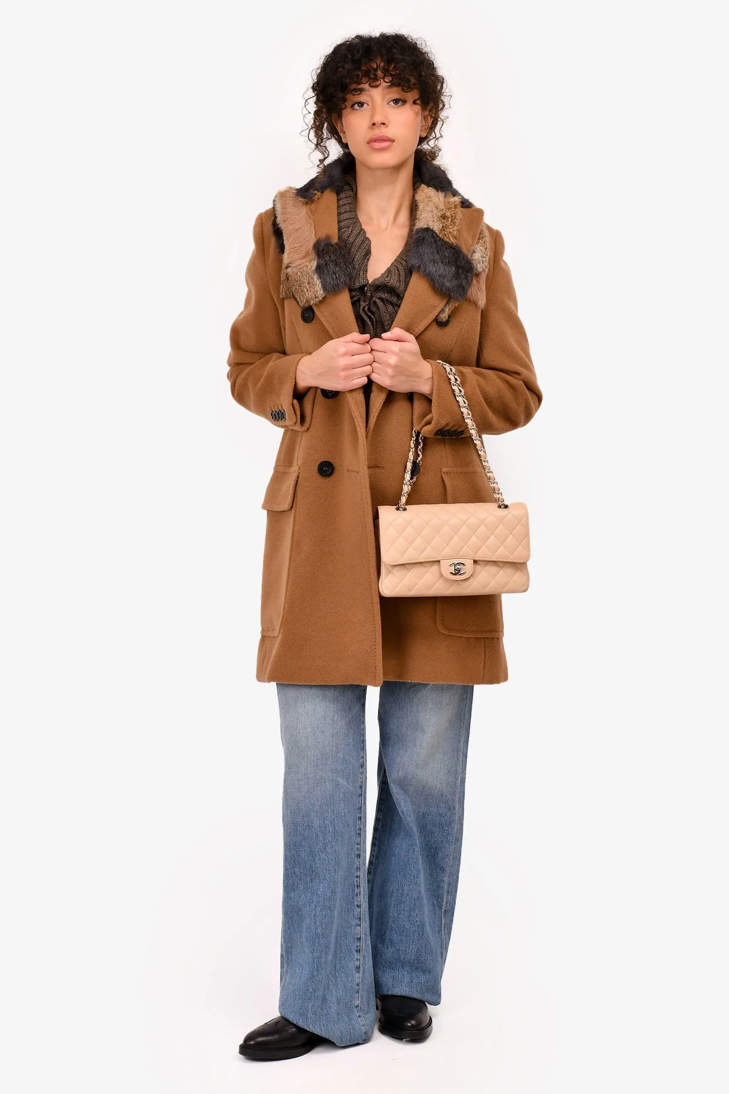 Chanel? 2010/11 Beige Caviar Medium Double Flap Shoulder Bag