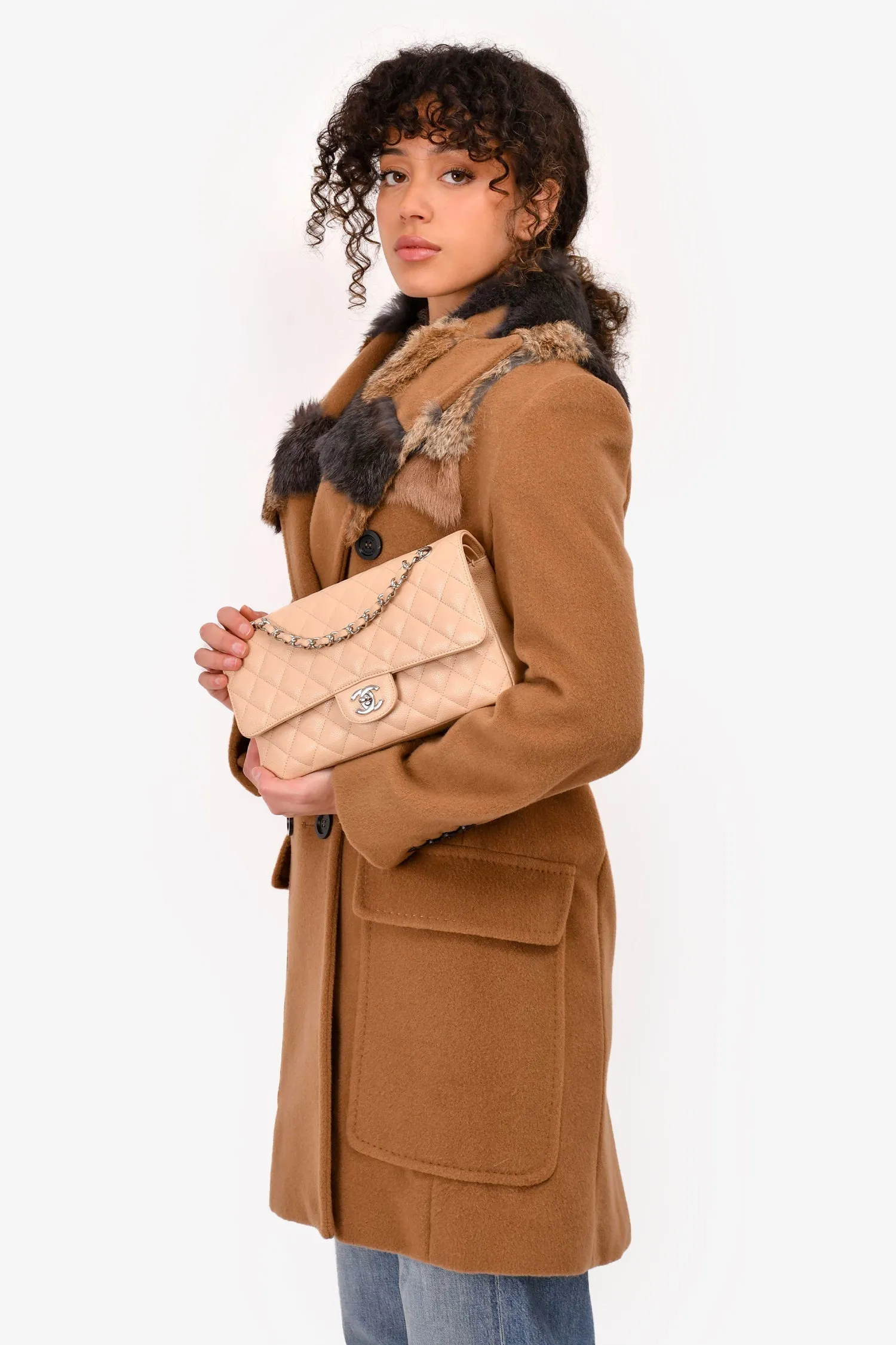 Chanel? 2010/11 Beige Caviar Medium Double Flap Shoulder Bag