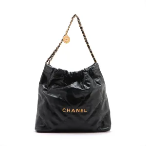 Chanel 22 Leather Chain Shoulder Bag Black G  AS3261